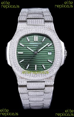 Patek Philippe Super Clone Nautilus 5711/1A Diamonds Paved Edition Green Dial