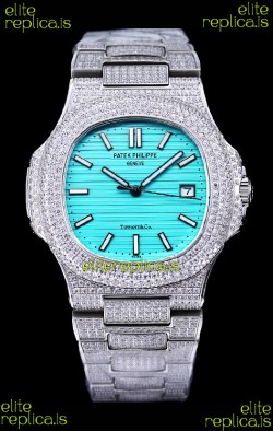 Patek Philippe Super Clone Nautilus 5711/1A Diamonds Paved Edition Tiffany Blue Dial