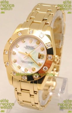 Rolex Datejust Pearlmaster Swiss Replica Gold Watch in White Pearl Dial -34MM
