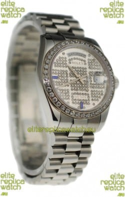 Rolex Day Date Silver Swiss Mens Watch in Diamond Dial