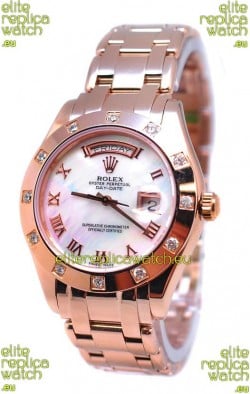 Rolex Day Date White Mother of Pearl Swiss Replica Watch in Roman Markers