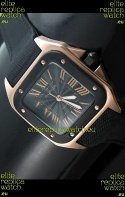 Cartier Santos 100 Japanese Replica Watch in Pink Gold