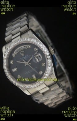 Rolex Day Date Just swiss Replica Watch in Black Dial 