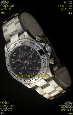 Rolex Daytona Cosmograph Swiss Replica Stainless Steel Watch in Black Dial
