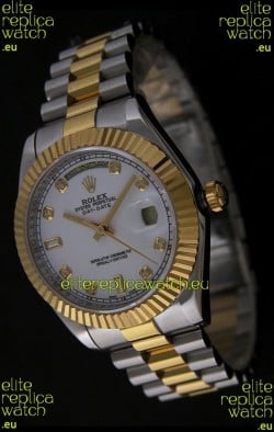 Rolex Day Date Just swiss Replica Two Tone Gold Watch in White Dial