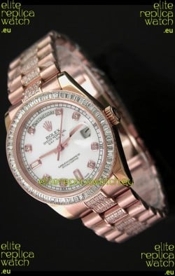 Rolex Oyster Perpetual Day Date Swiss Rose Gold Automatic Watch in Diamond Markers