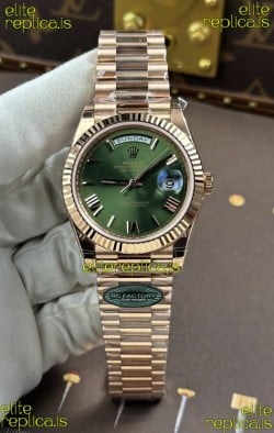Rolex Day Date 228236 Rose Gold Green Roman Dial Super Clone Watch 