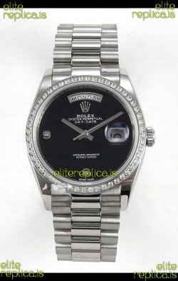 Rolex Day Date Black Dial Diamonds Bezel 36MM Swiss Replica Watch 