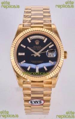 Rolex Day Date Yellow Gold Custom Black Dial 40MM Super Clone Watch 