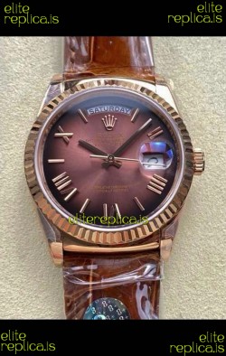 Rolex Day Date 128235 Rose Gold Brown Ombre Roman Dial Super Clone Watch 