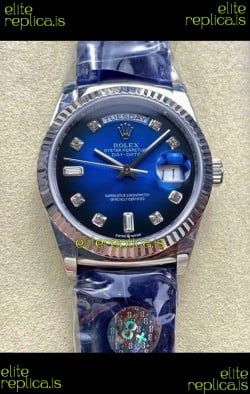 Rolex Day Date 128236 Stainless Steel Blue Ombre Diamonds Dial Super Clone Watch 