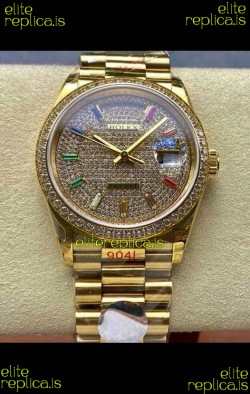 Rolex Day Date 128348RBR Yellow Gold Diamonds Dial Super Clone Watch 