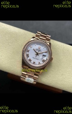 Rolex Day Date 128345RBR Rose Gold White Dial Super Clone Watch 