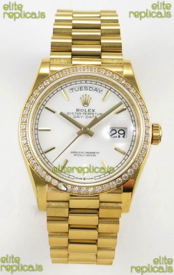 Rolex Day Date 128348 Yellow Gold White Dial Diamonds Bezel Super Clone Watch 