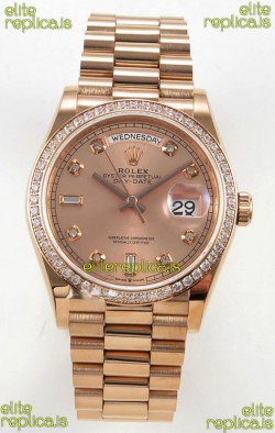Rolex Day Date 128345 Rose Gold Diamonds Dial Super Clone Watch 