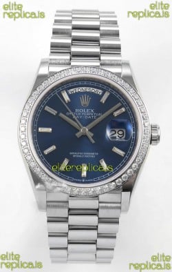 Rolex Day Date 128349 Stainless Steel Blue Crystal Dial Super Clone Watch 