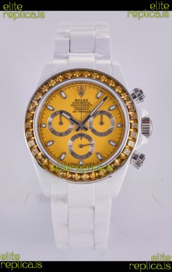 Rolex Daytona AET White Ceramic Yellow Dial 4130 Movment Super Clone Watch 