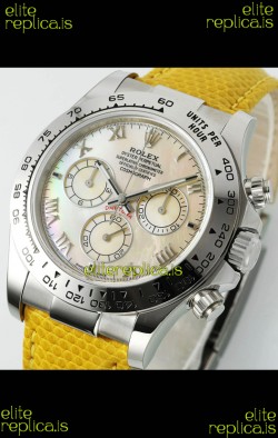Rolex Daytona 116519 Stainless Steel Yellow Pearl Leather Strap Super Clone Watch