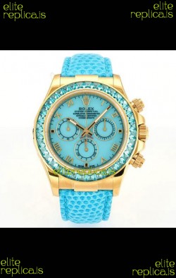 Rolex Daytona 116568 Yellow Gold 4801 Movement Sapphires Blue Dial Super Clone Watch 