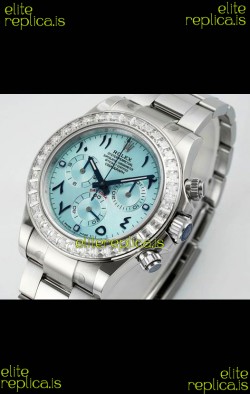 Rolex Daytona 116519 Stainless Steel Ice Blue Arabic Dial Super Clone Watch 