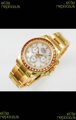 Rolex Daytona 116519 Yellow Gold Pearl Dial Super Clone Watch 