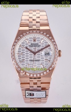 Rolex Land-Dweller 127336 Steel Honeycomb Dial Diamonds Rose Gold 40MM Super Clone Watch 