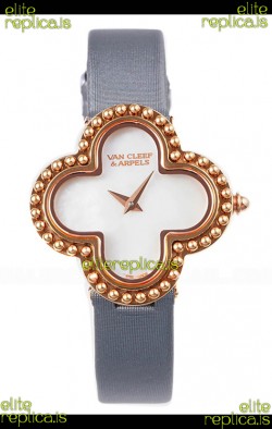 Van Cleef & Arpels Alhambra Rose Gold Grey Strap Watch 